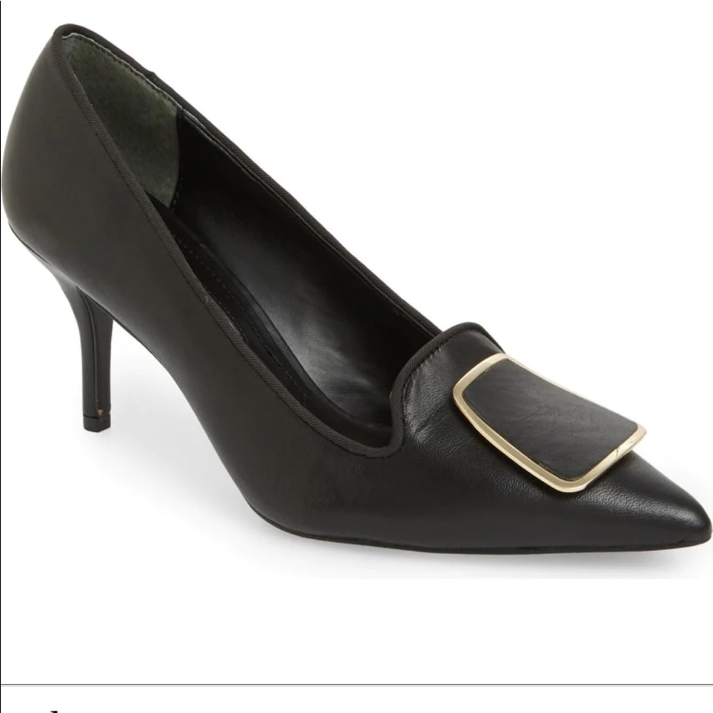 Charles David Aramina black gold pointy toe pump heel shoes